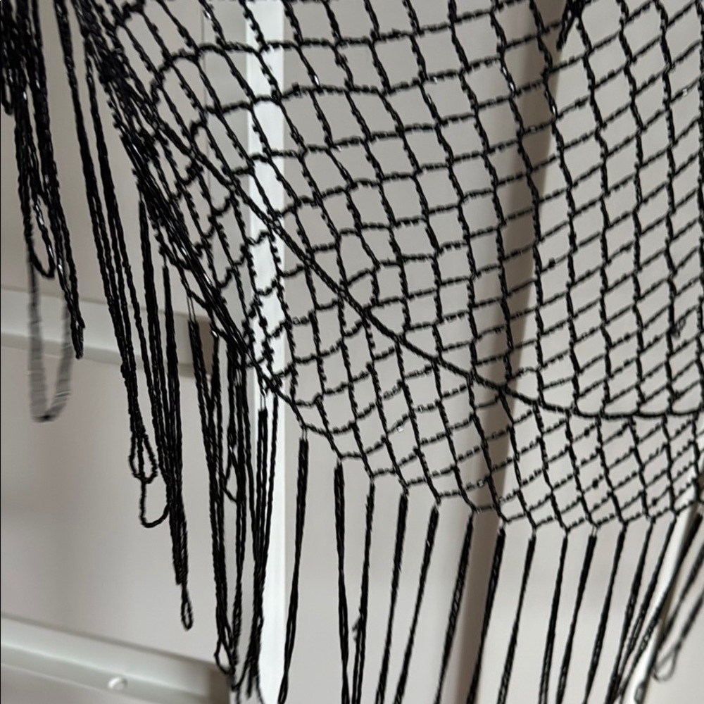 Vintage Beaded Fringe Netted Duster Cardigan Cover Up - Picture 12 of 15